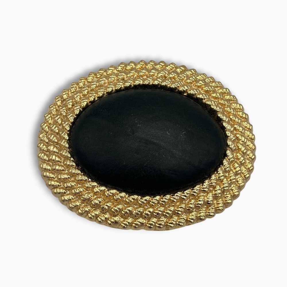 DAY LOR Vintage 1980's Black Leather Gold Tone Buckle Oval Twisted Rope